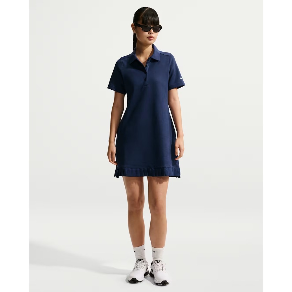 Nike Golf Polo Dress Pleated Trim with Pockets Womens Small Navy IF8522 410